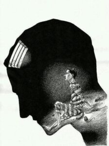 Illustrative headshot. A man is a prisoner of his own mind. He is disconnected from the physical body.